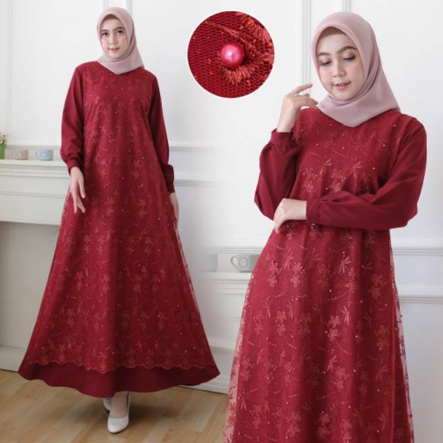 BAJU GAMIS PESTA / GAMIS NAVY DONGKER/ GAMIS BRUKAT / GAMIS BROKAT IMPOR / GAMIS TILE KOMBINASI