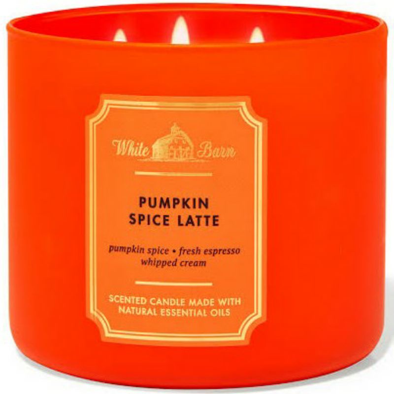 BATH AND BODY WORKS BBW PUMPKIN SPICE LATTE 3 WICK SCENTED CANDLE MADE WITH ESSENTIAL OILS 411 G