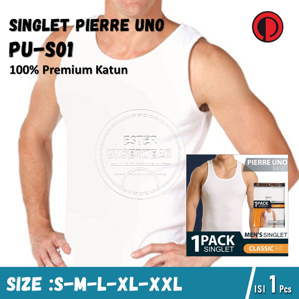 Kaos Singlet Pria PIERRE UNO PU-S01 PPutih Isi 1Pcs