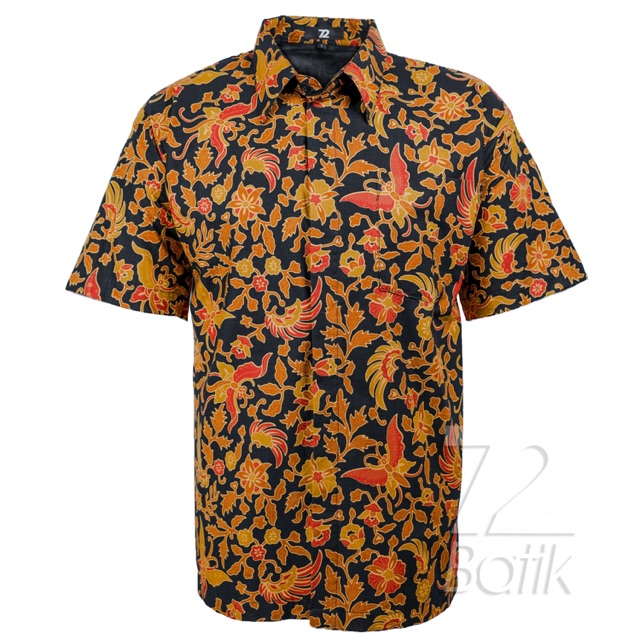 KEMEJA BATIK PRIA Lengan Pendek Premium Warna Motif Kupu Warna Hitam Orange 724771 Cap 72 - Baju Kemeja Atasan Pakaian Setelan Batik Pria Cowok Laki Laki Remaja Keluarga Kantor Lengan Pendek Modern Slimfit Slim Fit Premium Kekinian