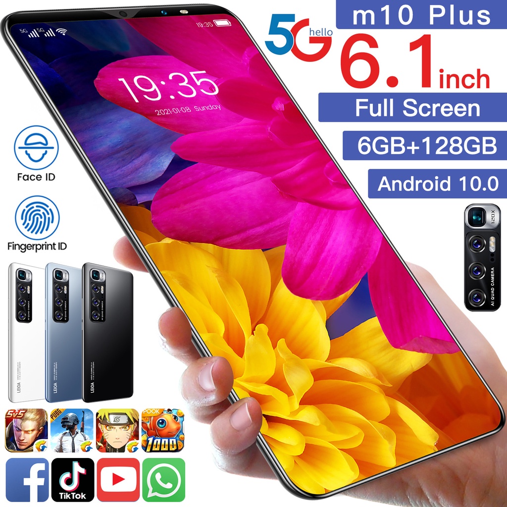M10 Plus Android Handphone 6.1 Inch HD Layar 6GB RAM 128GB ROM 4800mAh 5G Smartphone