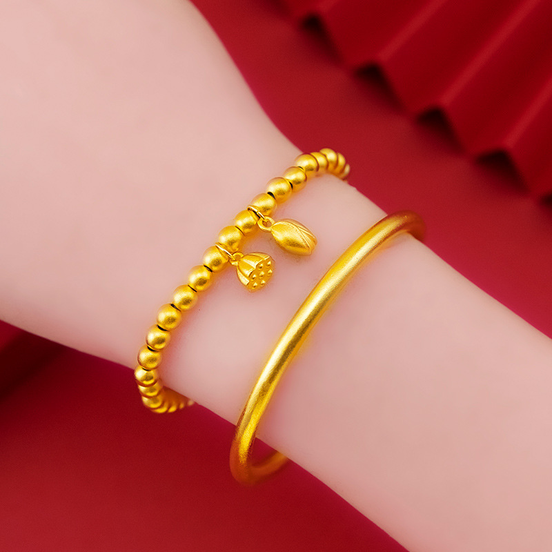 Gelang Lapis Emas Asli Kadar 375 Desain Lotus Gaya Kuno Untuk Wanita