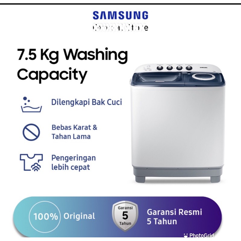 SAMSUNG Mesin Cuci 2 Tabung 7.5KG WT75H3210MB/SE