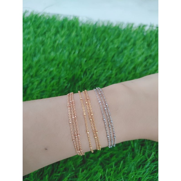 GELANG RANTAI JEDAR 3 LAYER + 1 BEL / GELANG PERAK ASLI SILVER 925 LAPIS EMAS / GELANG FASHION WANITA TERBARU