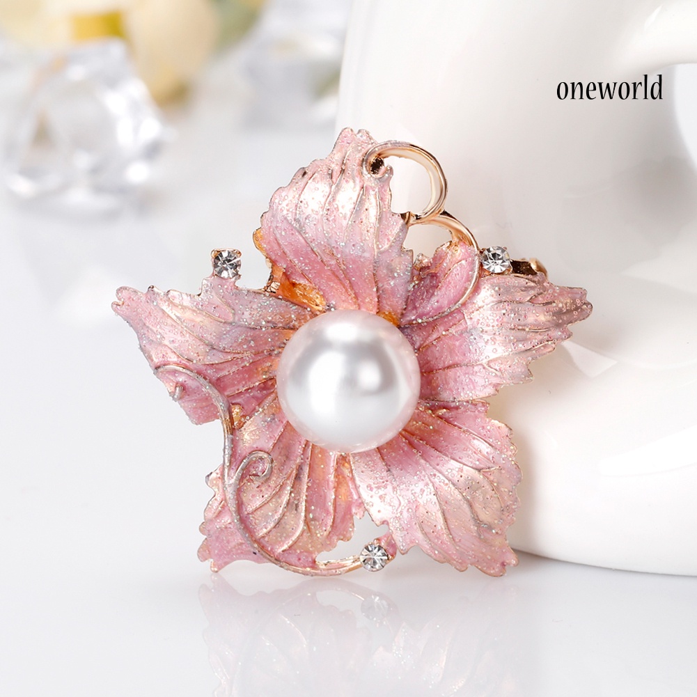 OW@ Fashion Women's Rhinestone Imitation Pearl Enamel Flower Floriated Brooch Pin