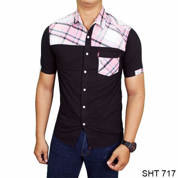 Kemeja Casual Pria Pendek Katun Hitam – SHT 717