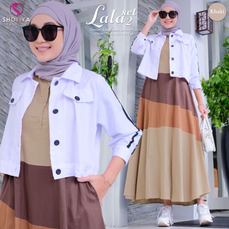 Lala set overall dan outer bahan linen rami dan katun