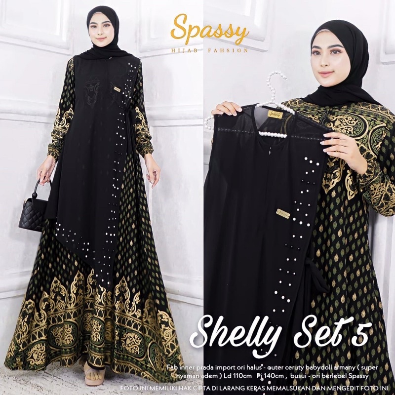 Shelly Set #5 by Spassy Hijab Setelan Gamis + Outer Prada Import
