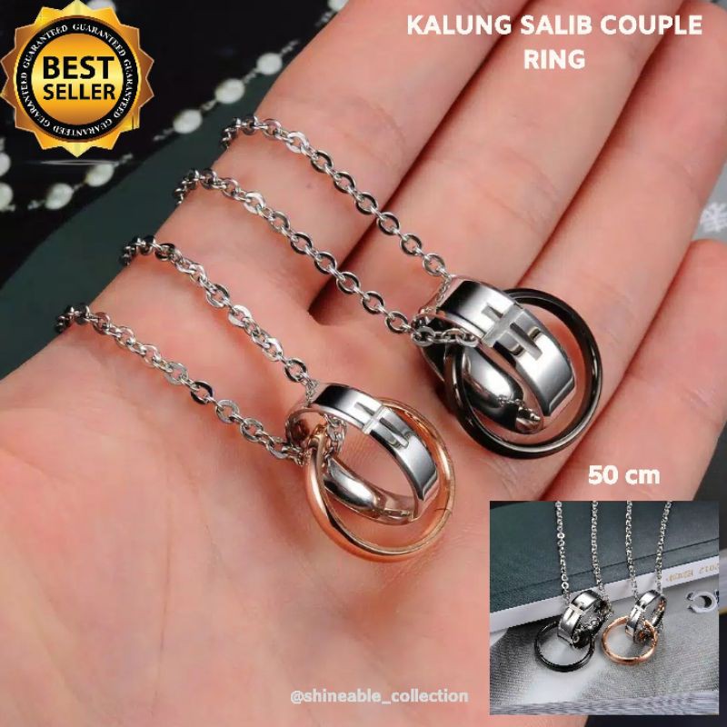 Kalung Salib Ring couple Titanium stainless anti karat pria wanita