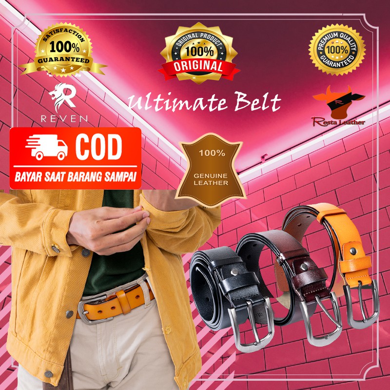 Ikat Pinggang Belt Pria Kulit Asli Branded Original Cowok Ultimate Belt Reven
