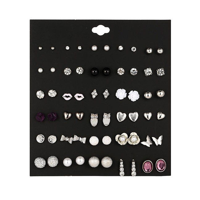 LRC Anting Set Fashion Color Mixing Butterfly Studded Pearl Alloy Stud Set 30 Pairs D94163