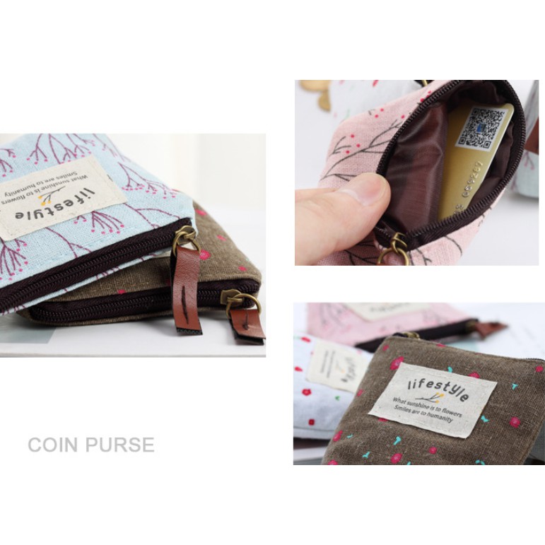 Pouch Mini BUNGA TABUR / Dompet Koin Motif Gambar BUNGA TABUR Bahan Kanvas Dengan Resleting