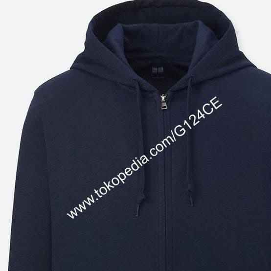 JACKET PRIA UNIQLO AIRism JAKET HOODIE RETSLETING 180714 biru tua navy