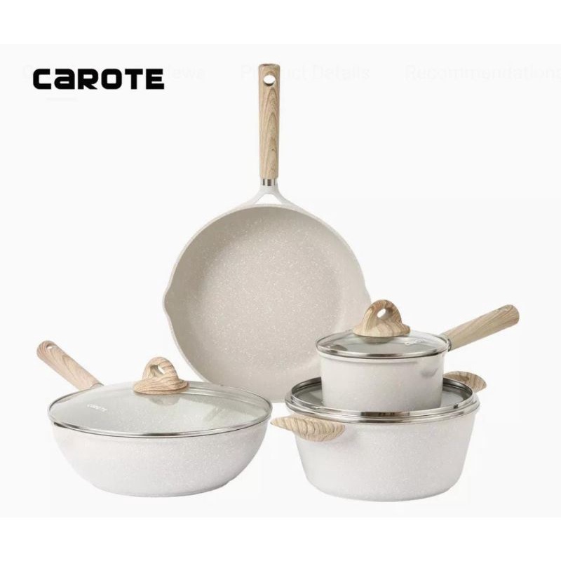 Carote Non Stick White Granite 4pcs set Frying pan penggorengan PFOA Free kitchen cookware set