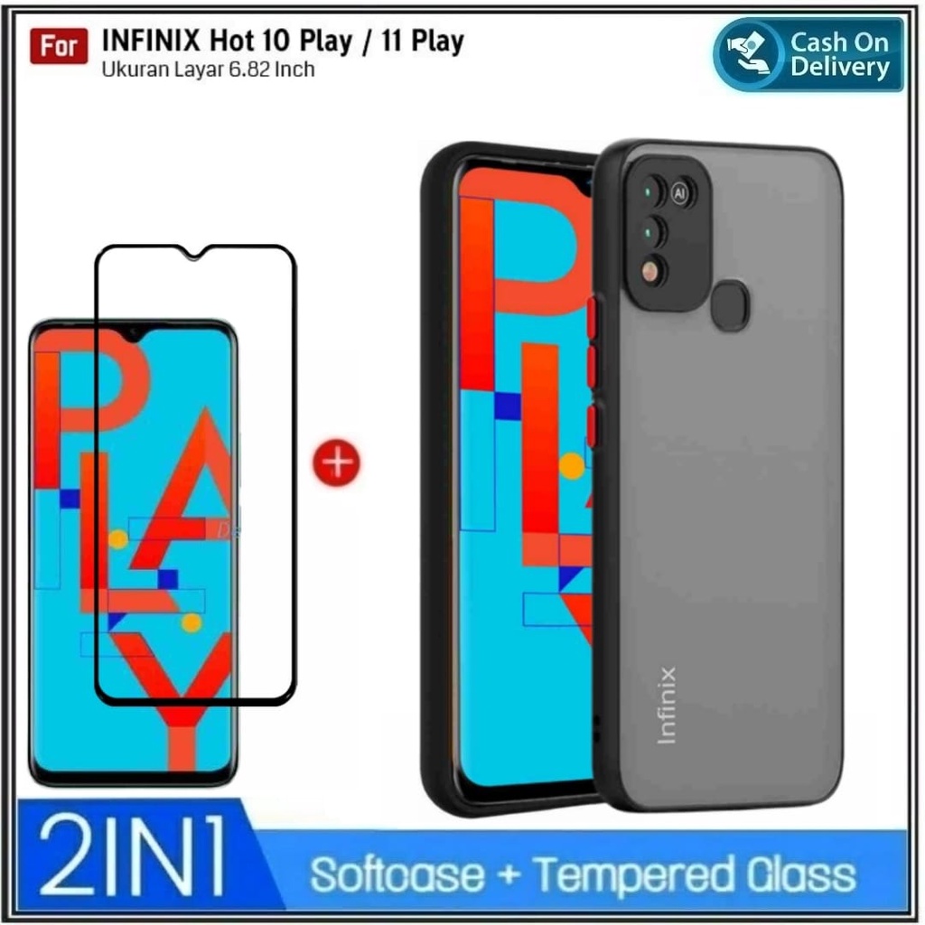 PAKET 2IN1 CASE Infinix Hot 10 Play , 11 Play , 10s , 10S NFC , 10T Hard Soft My Choise Armor Matte Bumper Aero Dove Acrylic Shockprooft Transparent Matte Casing Hp Cover + Tempered Glass Layar DI ROMAN ACC