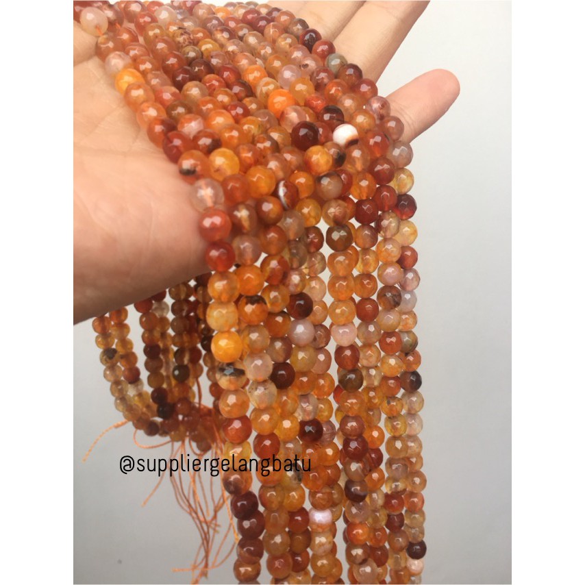 Batu Carnelian serat orange 6mm CUTTING natural oren bahan alam fesyen craft supplier pria wanita