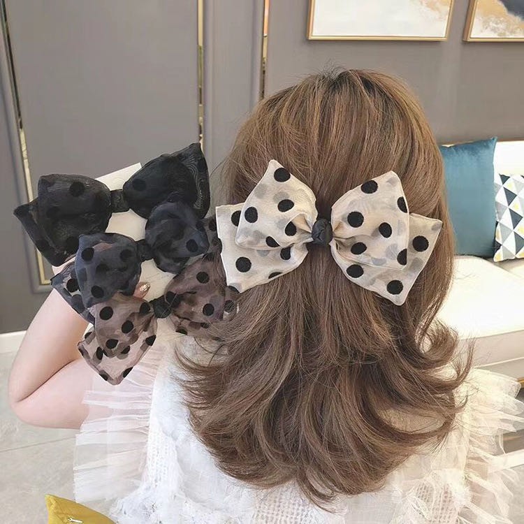 Jepit Rambut Model Pita Bahan Sifon Motif Polkadot Untuk Wanita/Jepit Rambut Pita Polkadot GayaKorea