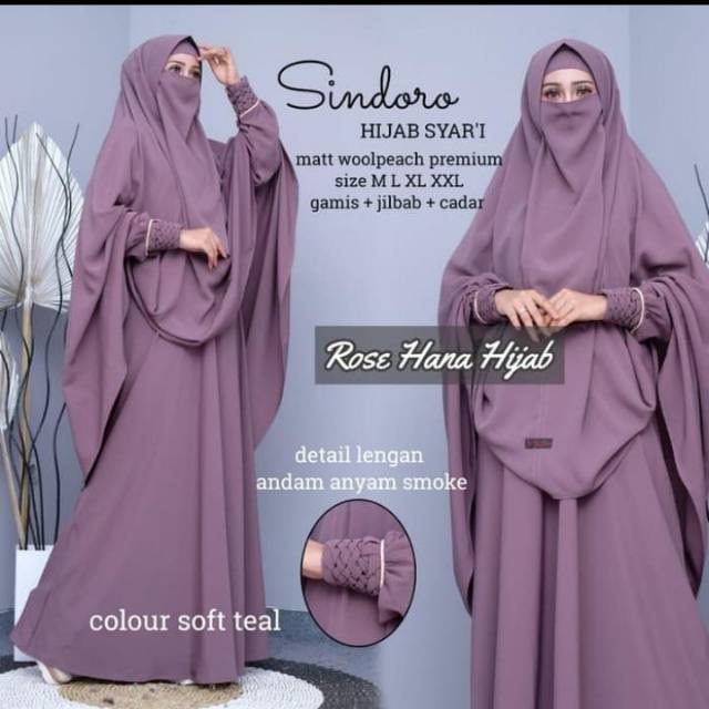 sindoro syari ori rosehana hijab gamis syar'i umroh haji set khimar cadar polos jumbo adem busui ori