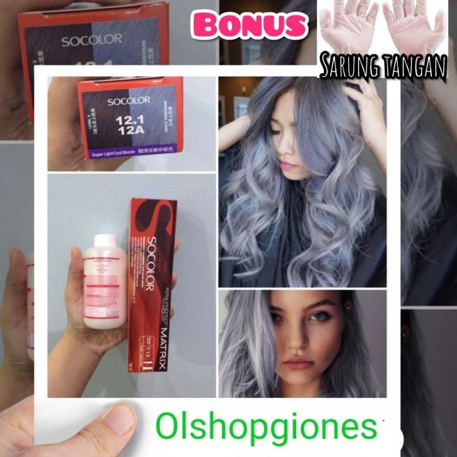 ➹ Cat Rambut Matrix Socolor 12.1/ 12.A + Oxydant Warna AS abu abu silver - Cat + oxydant ♥