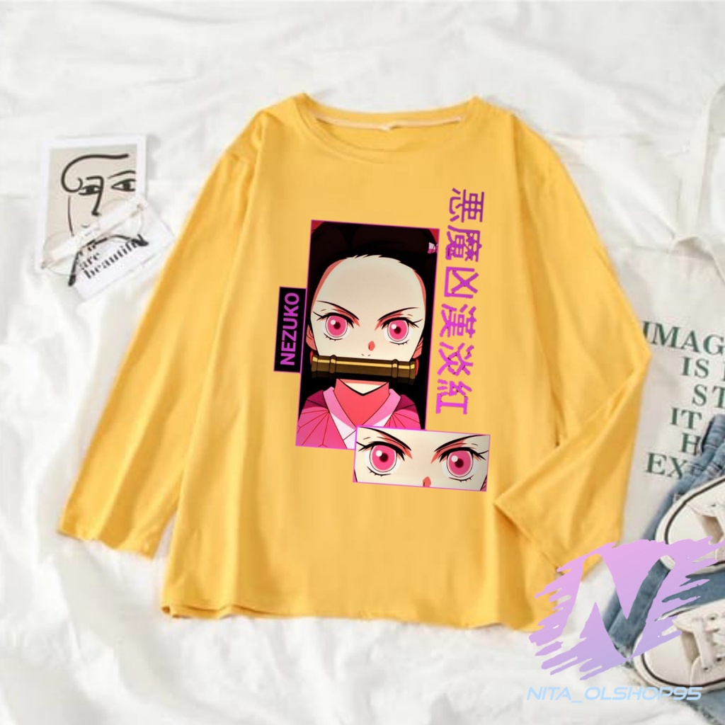 kaos nezuko demon slayer kaos anak lengan panjang nezuko chibi anime