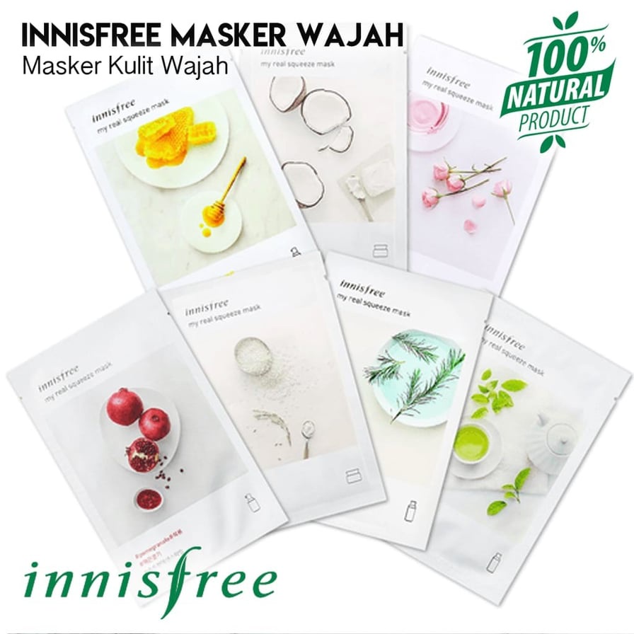 [KEMASAN BARU] INNISFREE MY REAL SQUEEZE SHEET MASK 23ml / MASKER WAJAH TOPENG INISFREE 23 ml NEW