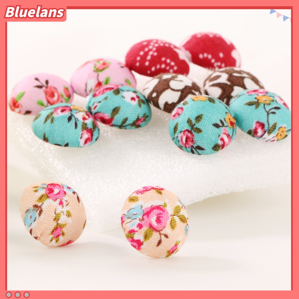 6 Pasang Perhiasan Anting Stud Gaya Vintage Warna Warni Bentuk Kancing : Bahan Plastik