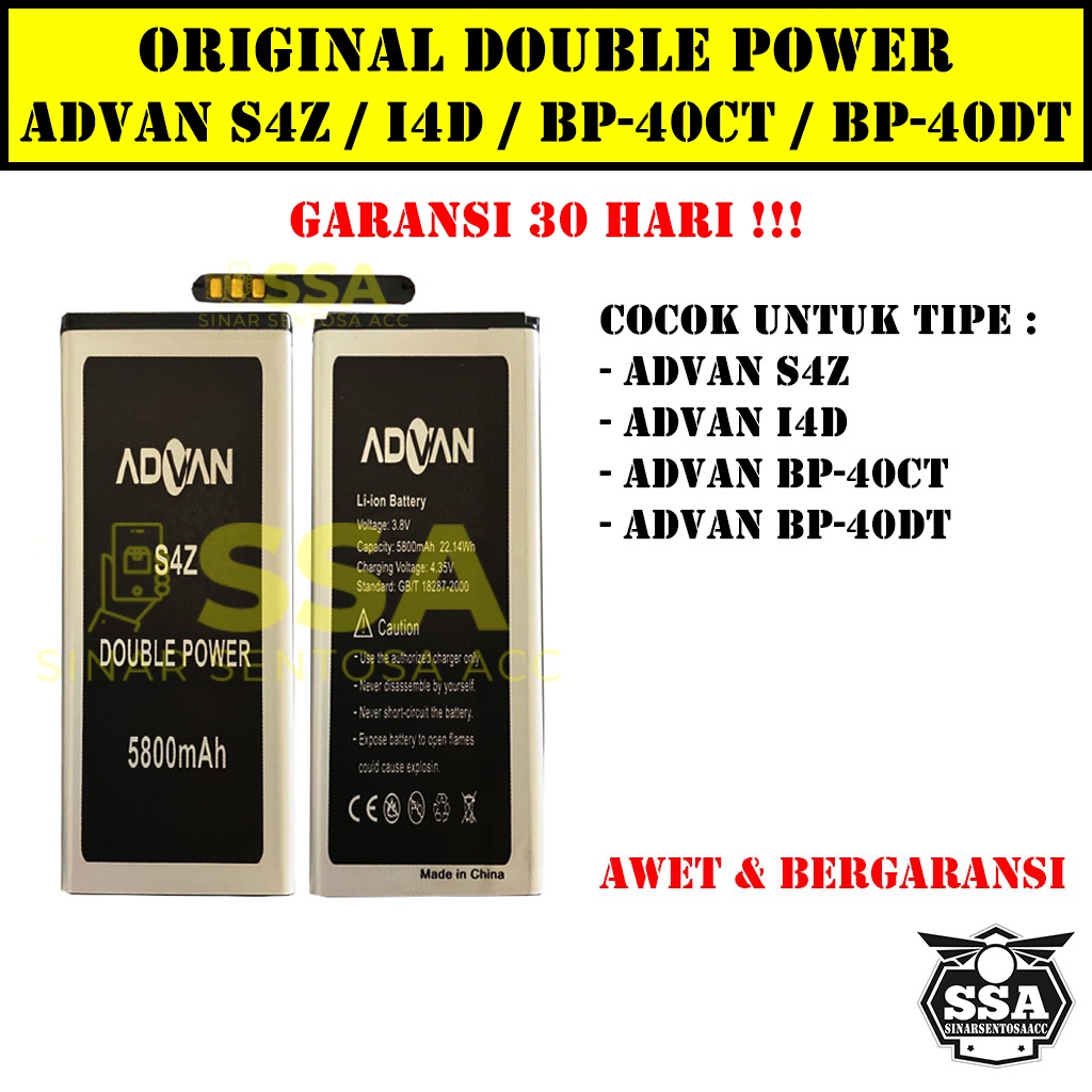 Baterai Original Double Power Advan S4Z I4D BP-40CT BP-40DT BP40CT BP40DT Batre Batrai Batrei Battery S 4Z S4 Z I 4D I4 D Ori HP Batu Batere Garansi Murah Awet