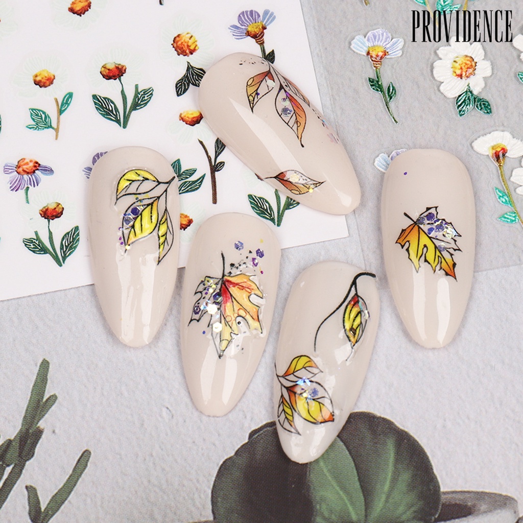 Stiker Kuku Decal Motif Daun Maple Efek Visual Untuk Salon