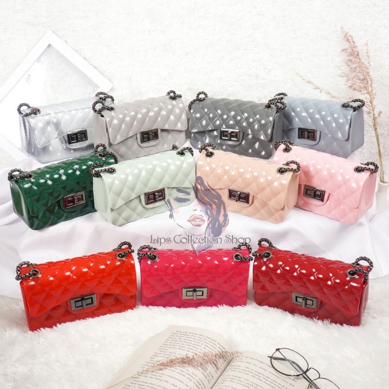 TAS IMPORT JELLY GLOSSY RANTAI HITAM