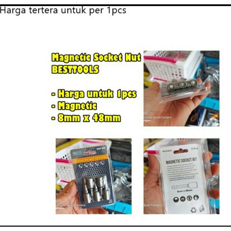 Mata Bor Baut Socket Roofing 8mm x 48mm/ Magnetic Socket Nut/ Sok Baut 8mm/ Mata Bor Magnet