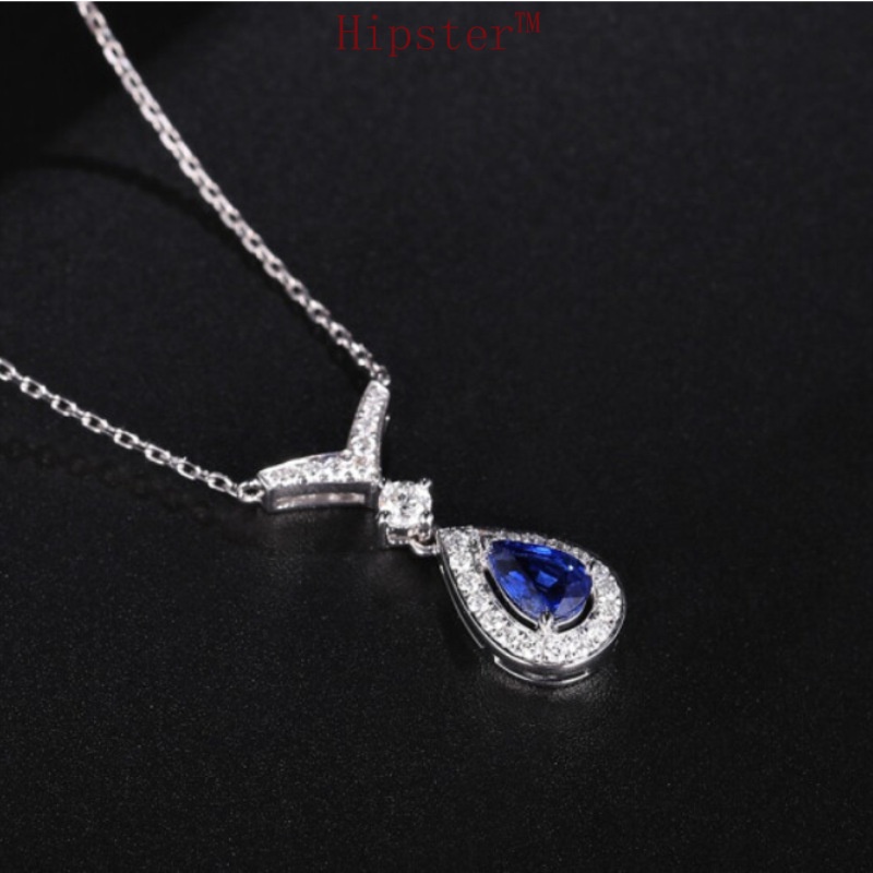 Retro Affordable Luxury Hot Sale Fashion Sapphire Pendant Diamond-Studded Necklace