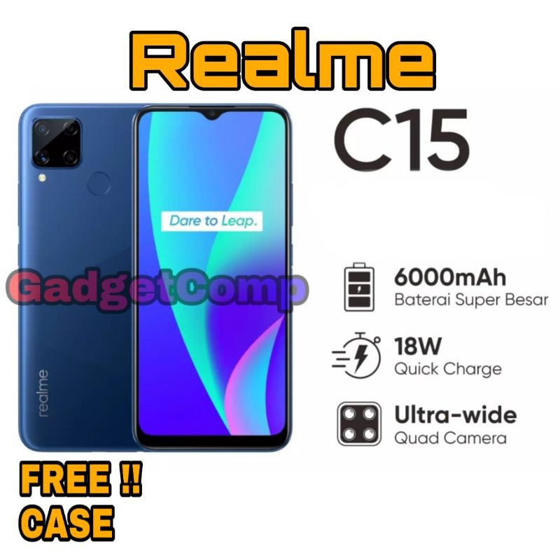 Realme C15 - ROM 64GB 64 - RAM 3GB 3 - Minidrop Screen - Quad Camera - Garansi Resmi 1 Tahun