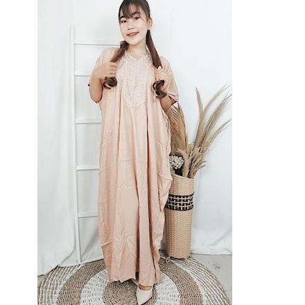 [Original] Kaftan Wanita Jumbo Renda Baju Daster Gamis Premium Motif Polos Panjang Semata Kaki Murah