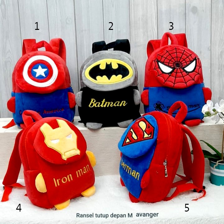 esklusif ransel Anak Boneka Avengers superhero superman ironman kapten spiderman kitty minnie yoyo