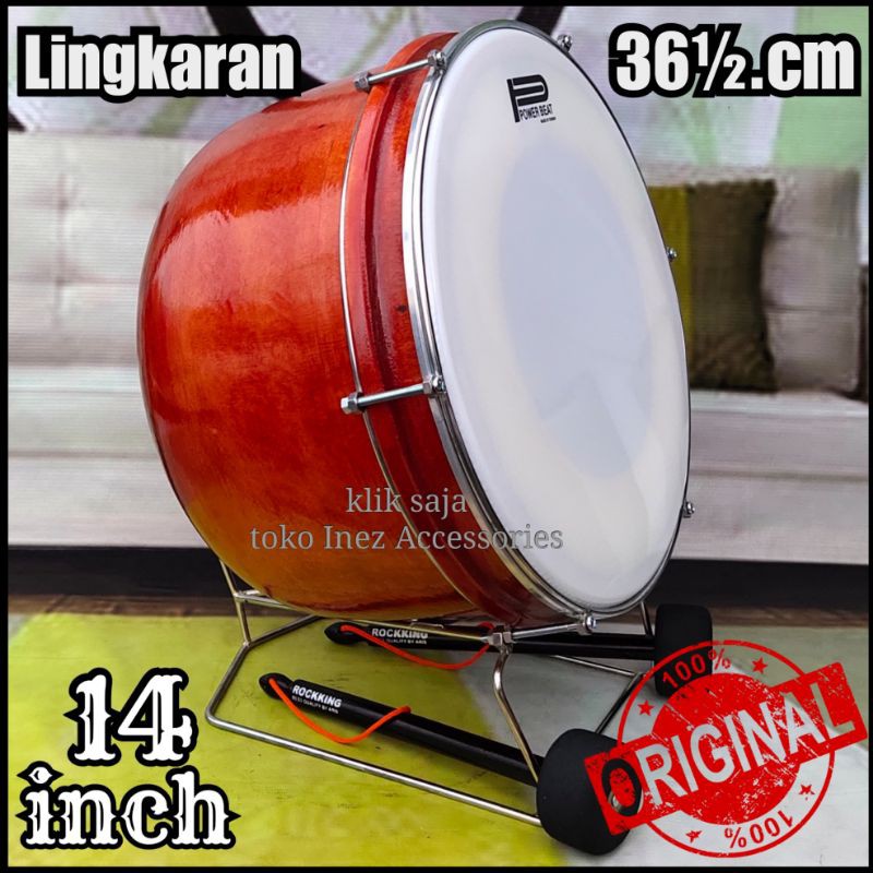 Bas Marawis Atau Bas Hadroh 14 inch Natural Lingkaran Mika 36½.cm Power Beat  Putih