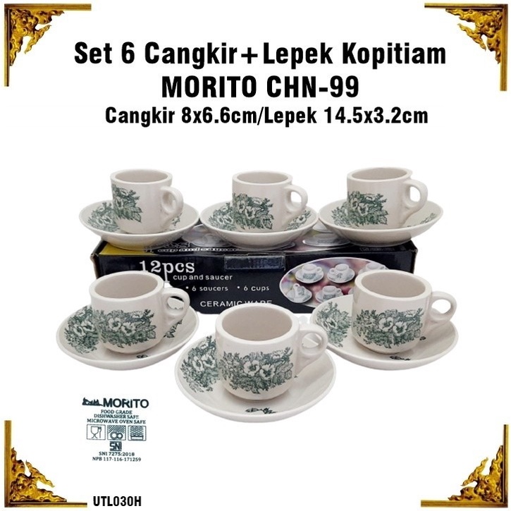 [Set 12pcs] Set Cangkir+Lepek Keramik Kopitiam MORITO CHN-99