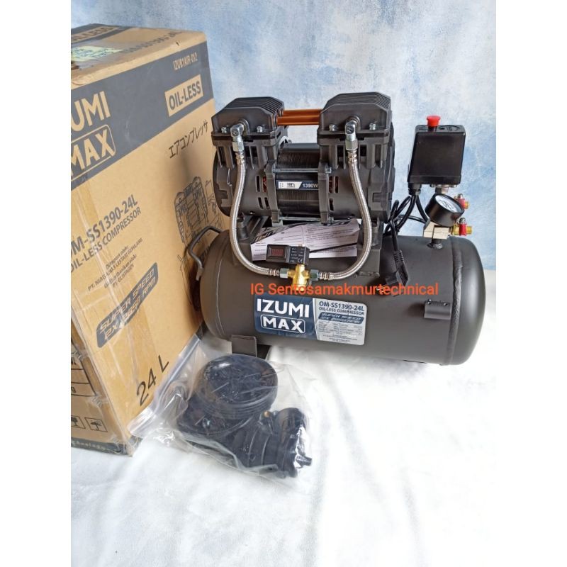 IZUMI MAX OM SS1390 1.75 HP Kompresor Compressor Silent Tanpa Oli Oilless 24 L 1,75