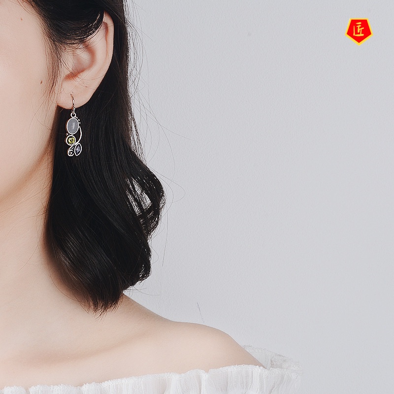 [Ready Stock]Fashion Elegant New 925 Silver Moonstone Yellow Diamond Earrings