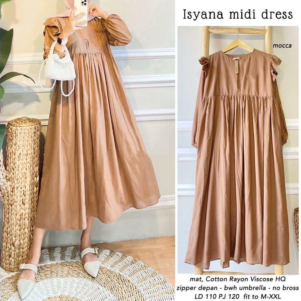 ISYANA MIDI DRESS - dress wanita / midi dress wanita / tunik basic / tunik polos / simple tunik / tunik kondangan