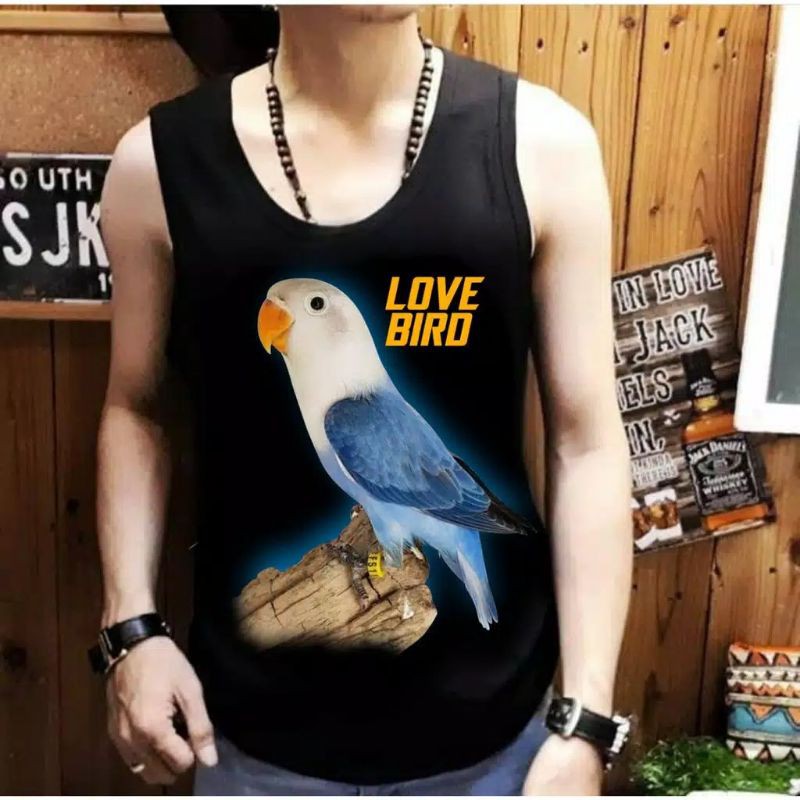 Termurah kaos singlet pria gambar burung lovebird