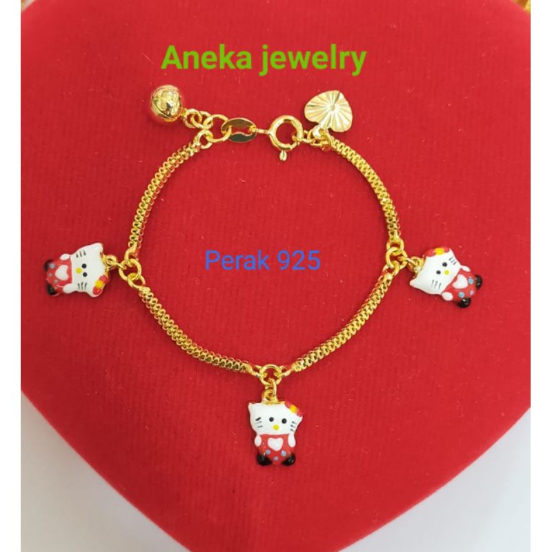 Gelang Anak Milano Hello Kitty Cat, Perak 925, Sepuh emas kuning