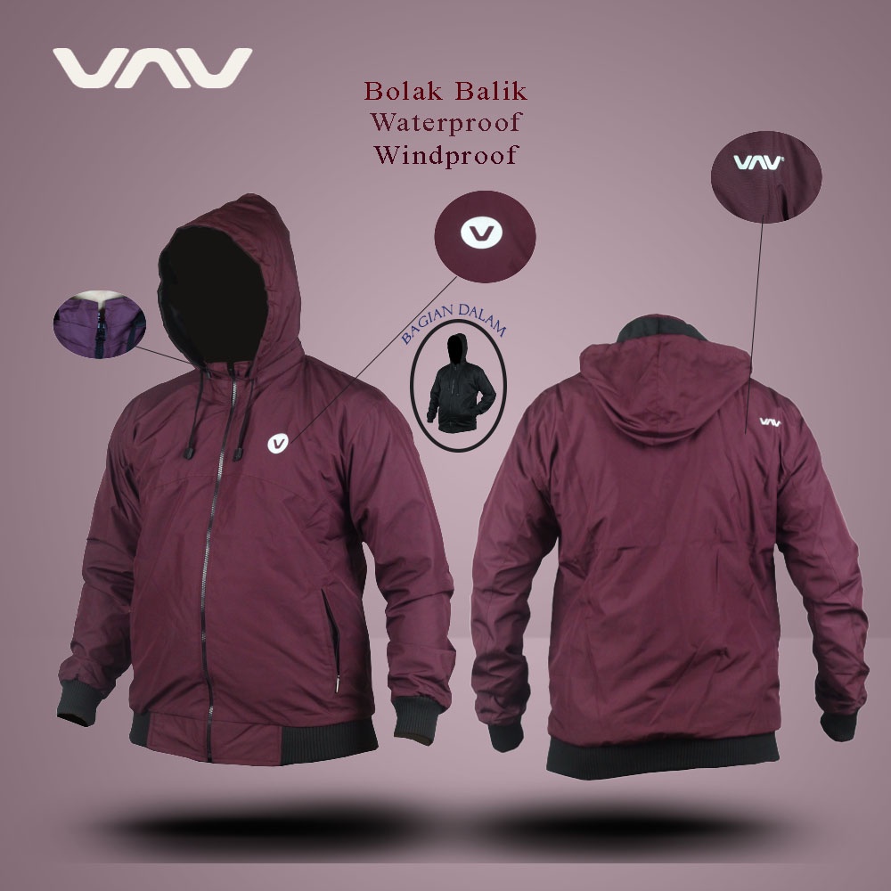 Jaket Bolak Balik Pria dan Wanita Sporty Outer Wear Running Waterproof Windproof Premium