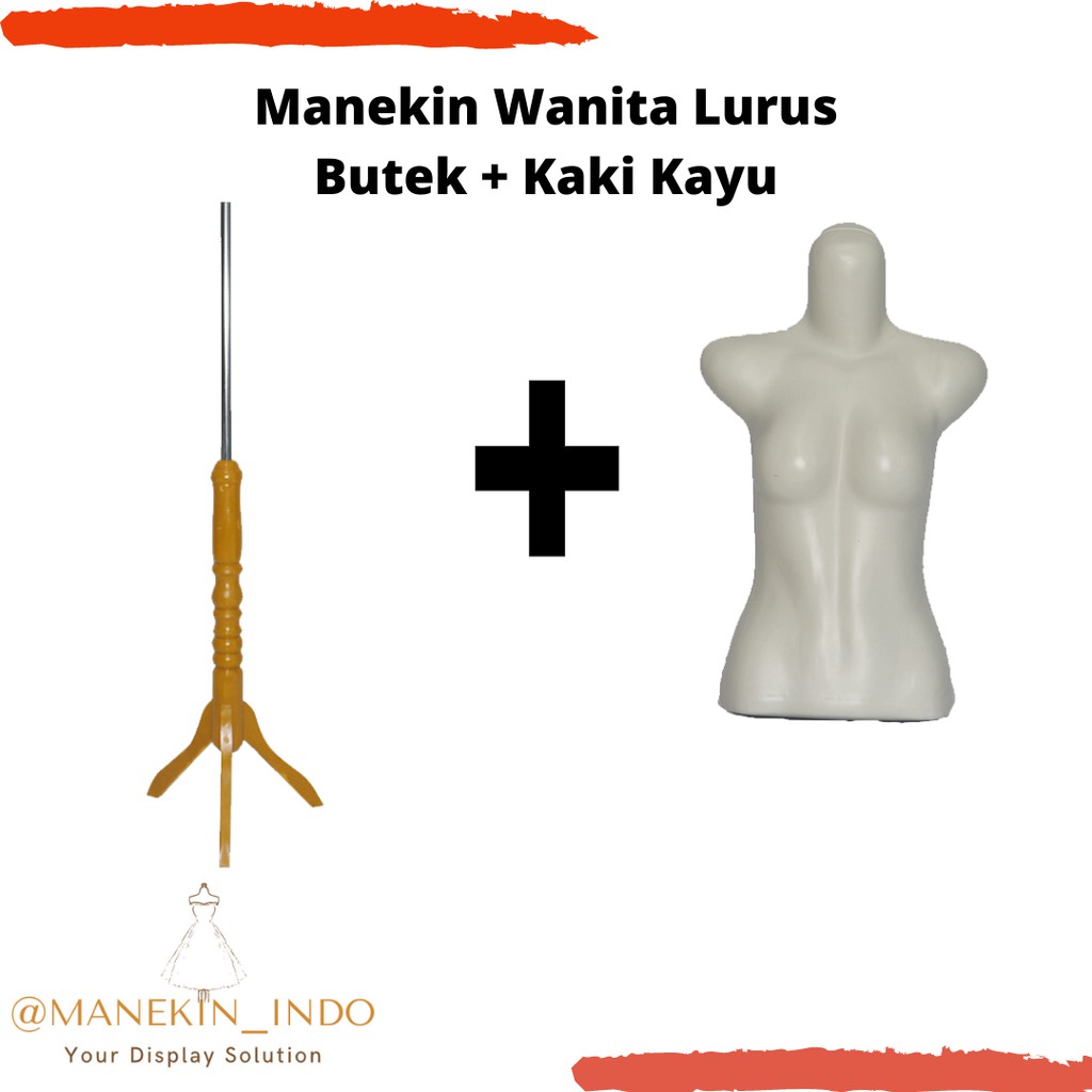 Manekin Wanita Lurus Butek Kaki Kayu