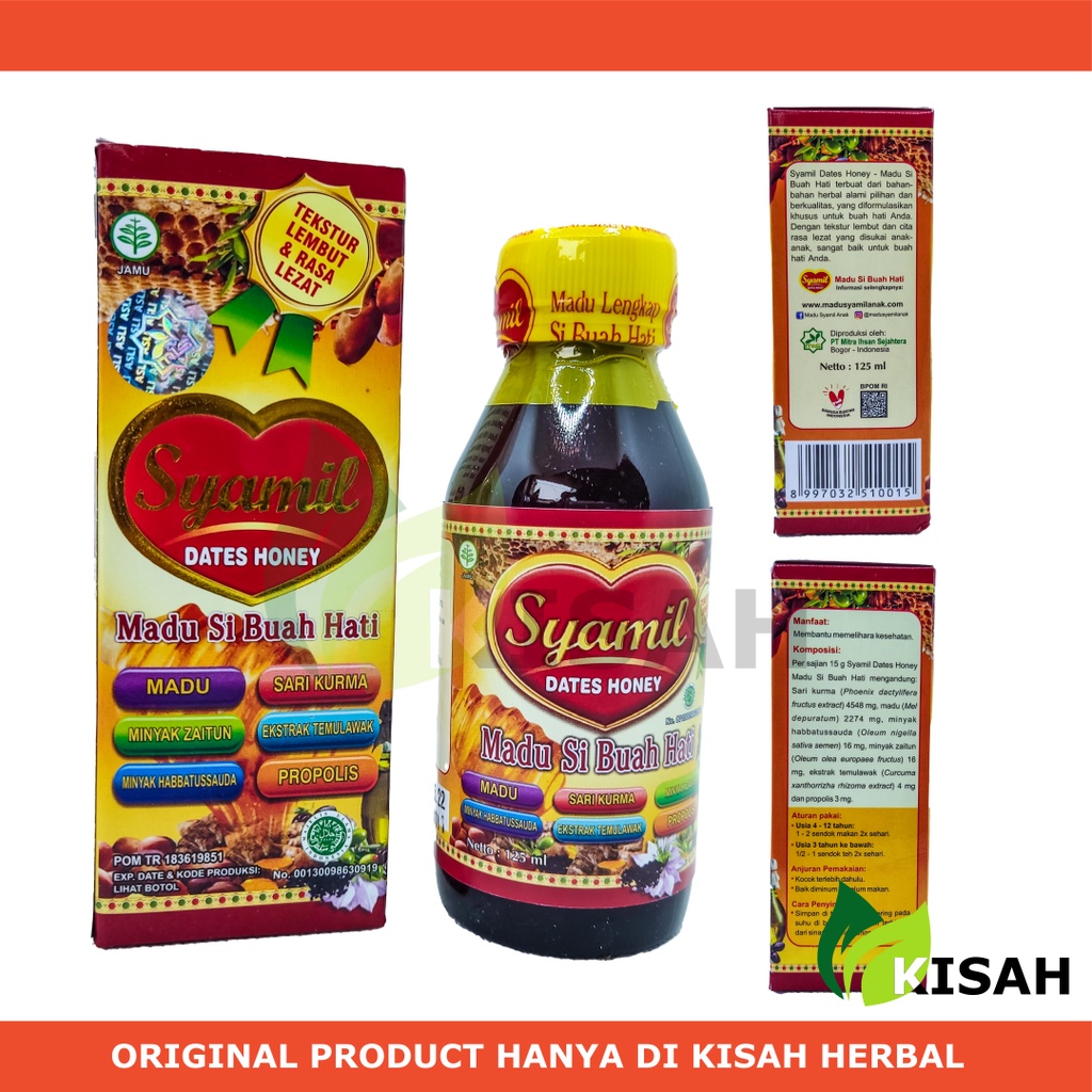 SYAMIL Dates Honey Madu Si Buah Hati 125 mL - Madu Herbal Anak Propolis, Habbatussauda, Kurma