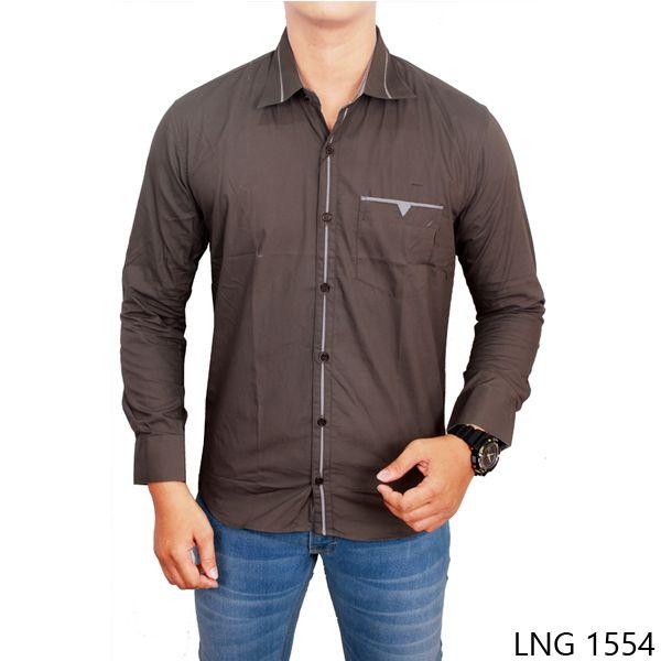 Mens Slim Fit Shirts Katun Coklat - LNG 1554