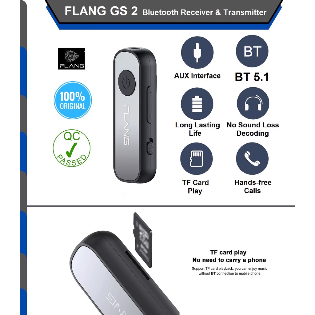 FLANG GS 2 Bluetooth 5.1 Receiver & Transmitter Wireless Adapter Stereo