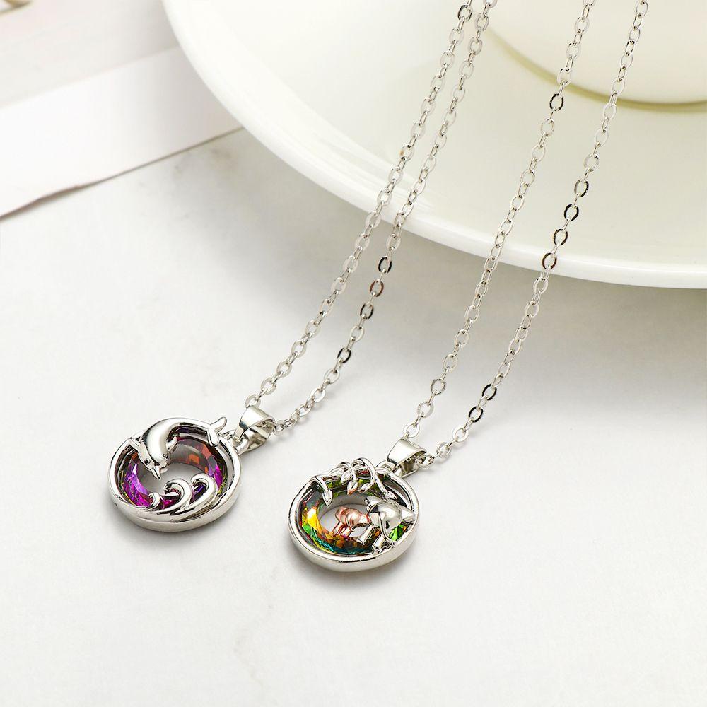 Chookyy Kalung Kristal Hari Ibu Hari Valentine Rubah Gajah Perhiasan Hadiah Kura-Kura Pinguin Dolphin925 Sterling Silver