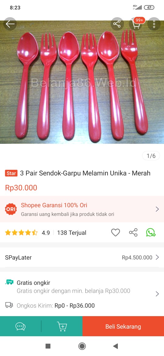 3 Pair Sendok-garpu Melamin Unika - Merah