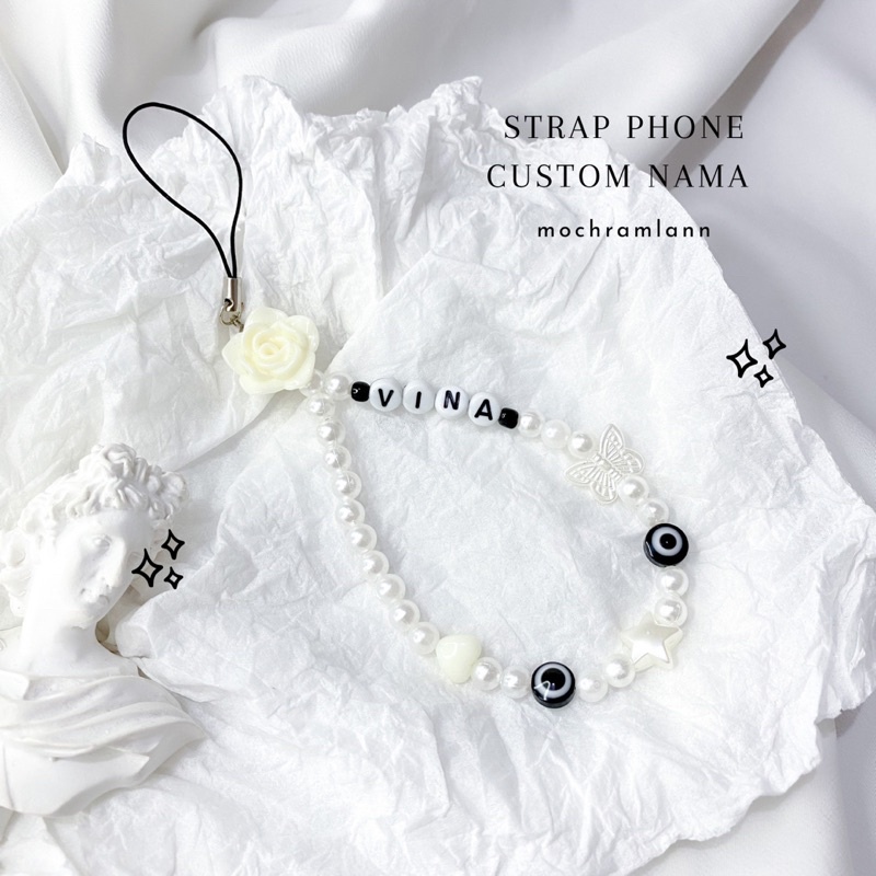 [COD] BLACK N WHITE STRAP CUSTOM NAMA/ GANTUNGAN PC/FLASHDISK / GANTUNGAN CASE HP