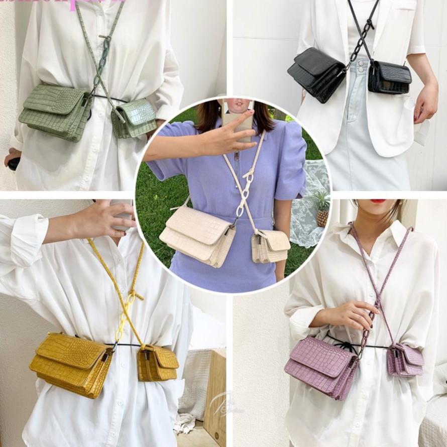 Tas Selempang HANIN CROCO Sling Bag Wanita Satchel Mini Rantai Vintage Viral OOTD Terbaru Termurah